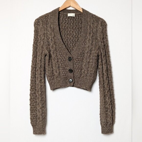 WILFRED Adley Cardigan Cable Knit Sweater Brown S ARITZIA - Picture 3 of 7
